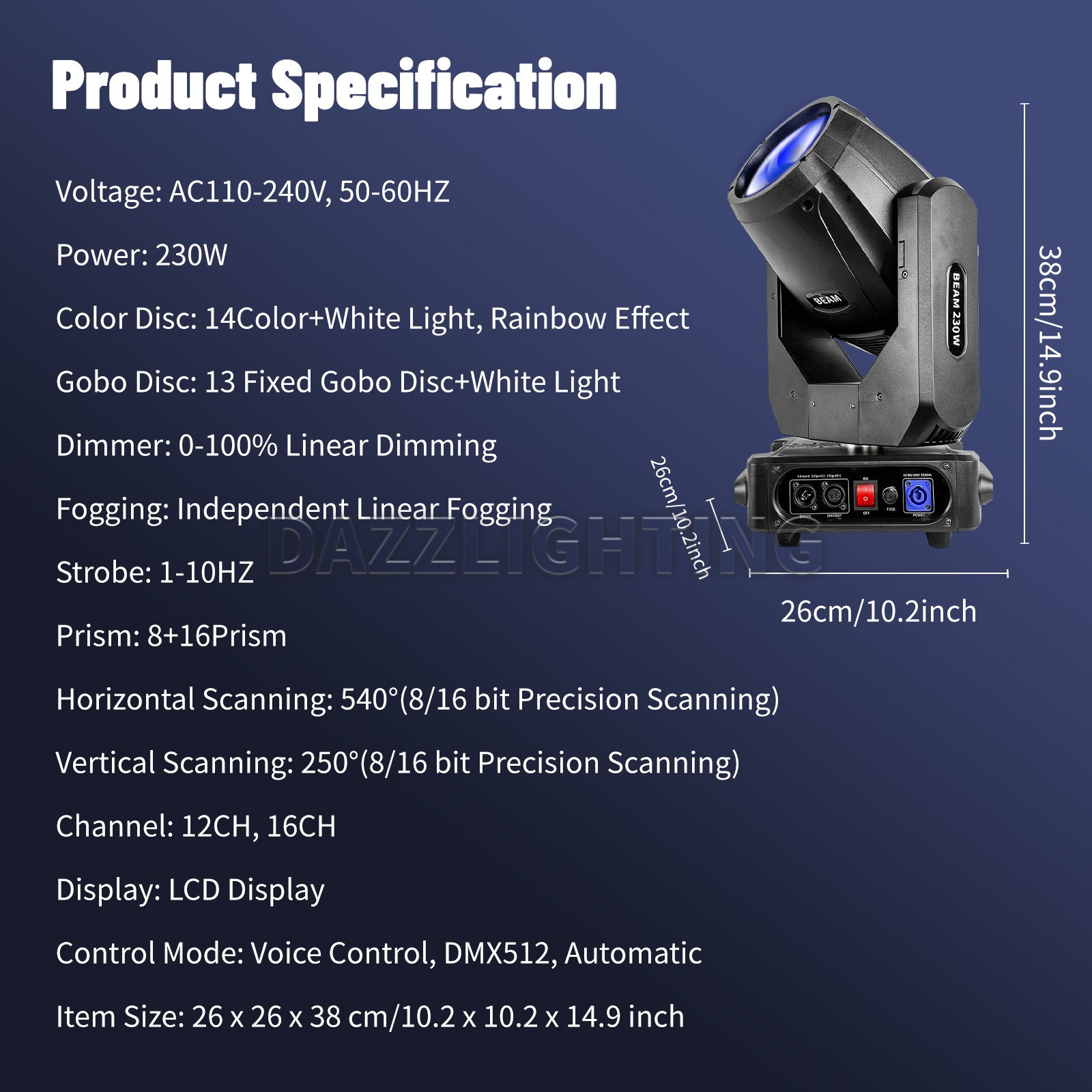 PAIDUN 7R 230W Mini Beam Moving Head Spot Light DMX512 Sound Activated Disco Bar