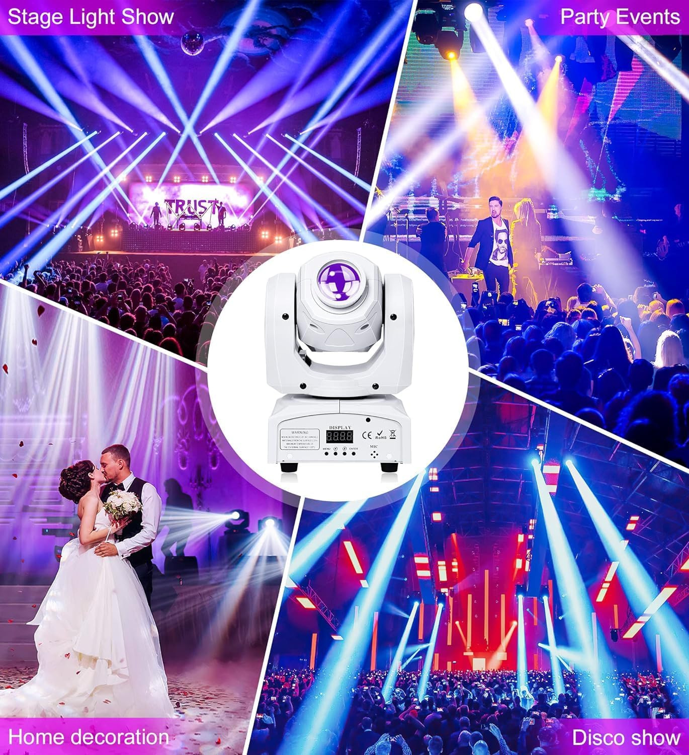 60W Moving Head Lights, White Moving LED DJ Lights RGBW Stage Light with Remote