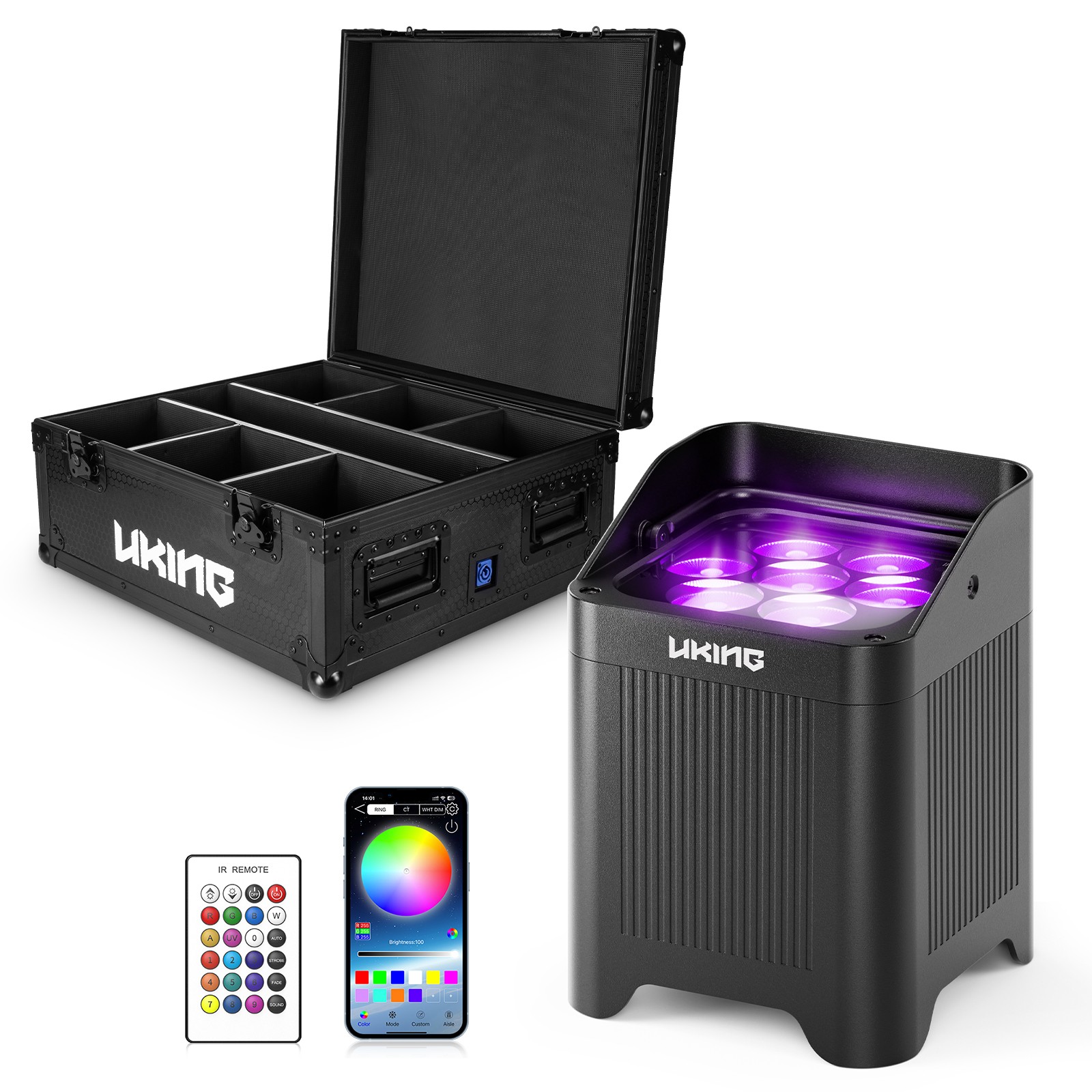 UKING SplashPWR 140W RGBWA+UV Waterproof Par Light Battery Power Wireless APP