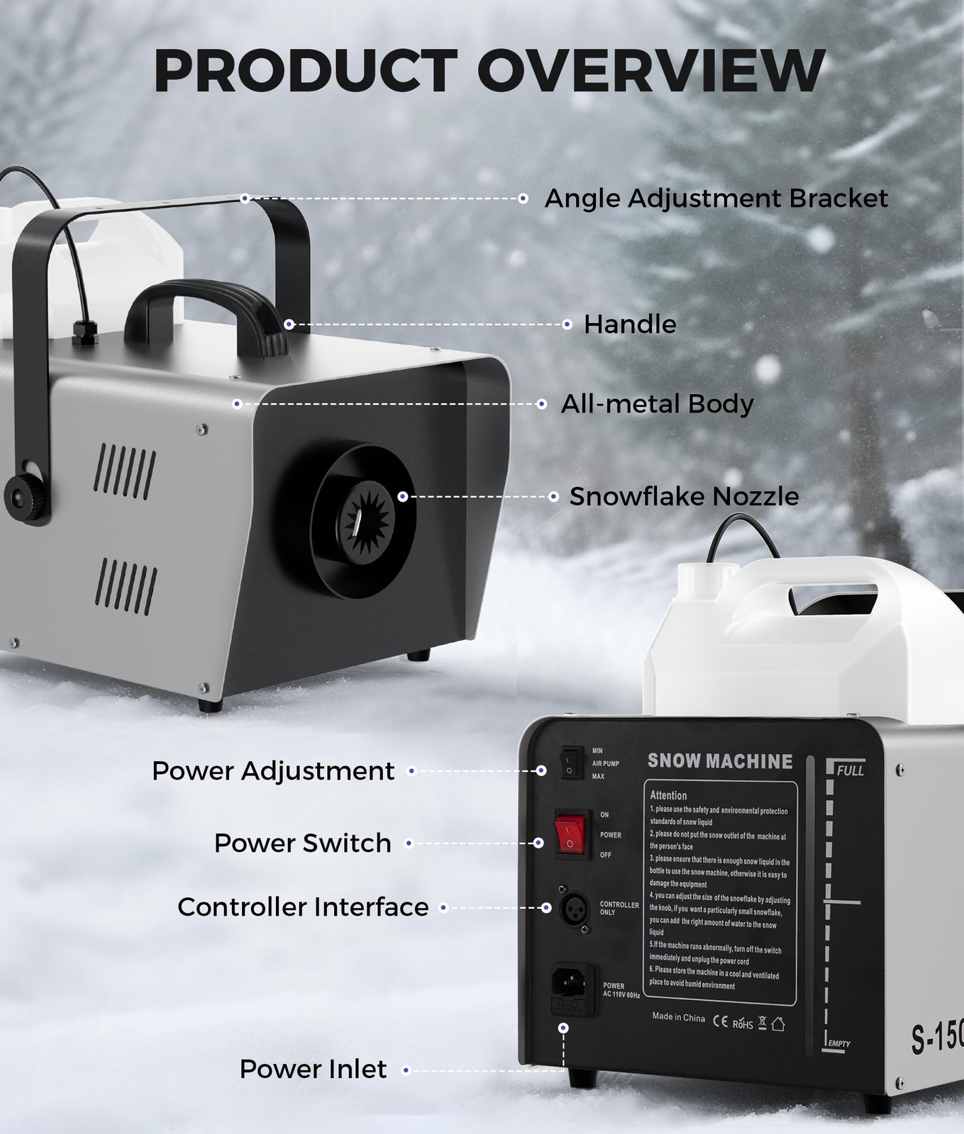 Snow Machine 1500W High Output with Remote Control, Adjustable Snow Volume