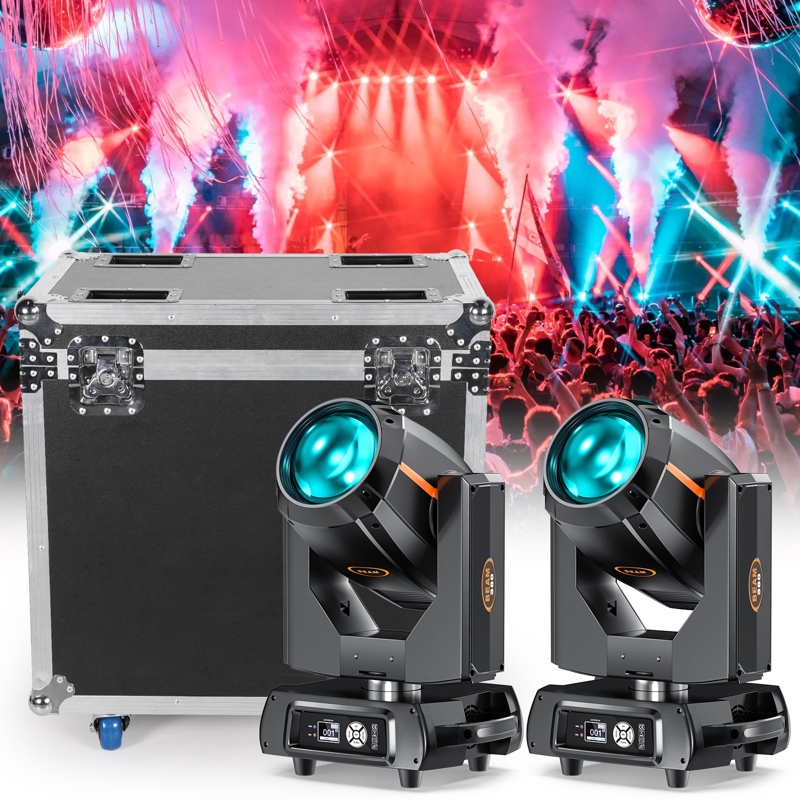 4x 380W Beam Moving Head Light Rainbow Stage Effect Lighting DJ With flight case