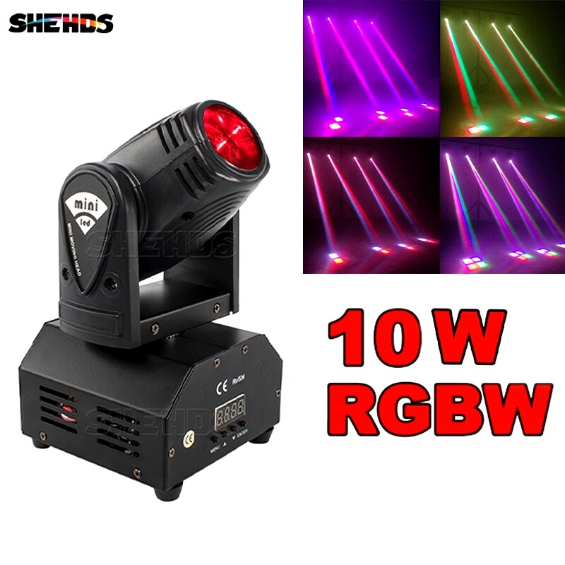 SHEHDS Mini LED 10W Spot Beam Moving Head Lighting 4in1 RGBW For DJ Party Stage