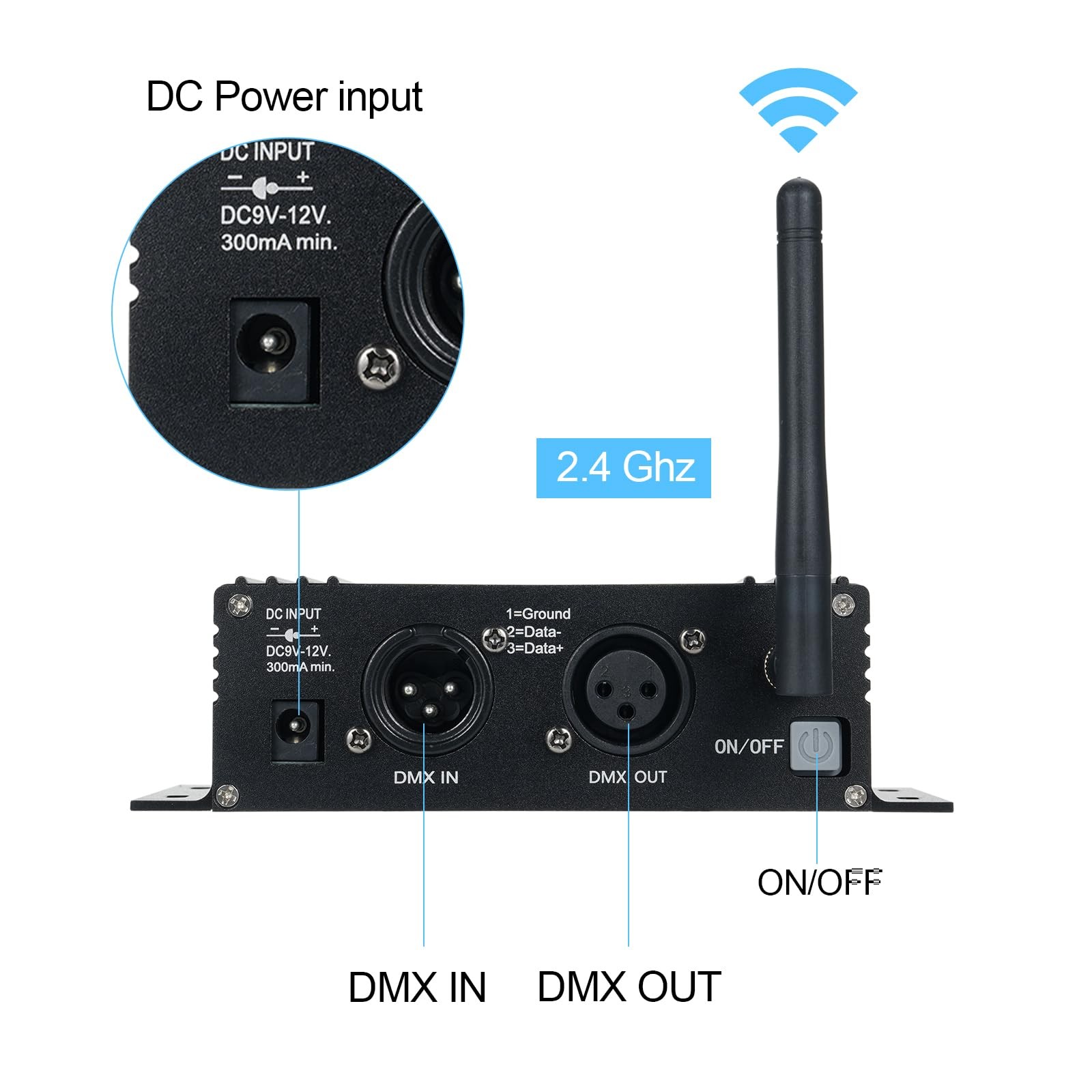 DMX512 2.4G Wireless Controller Transmitter Receiver LCD Display Power Adjust…