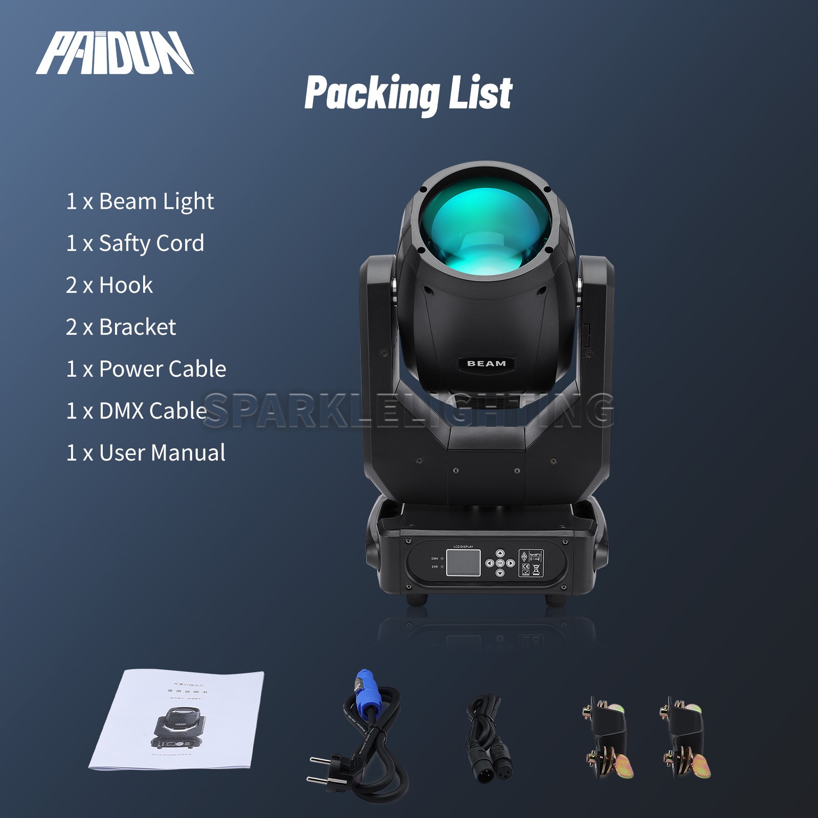 PAIDUN 260W 10R Sharpy Beam Moving Head Light Double Prism 13Gobo 14Color Effect