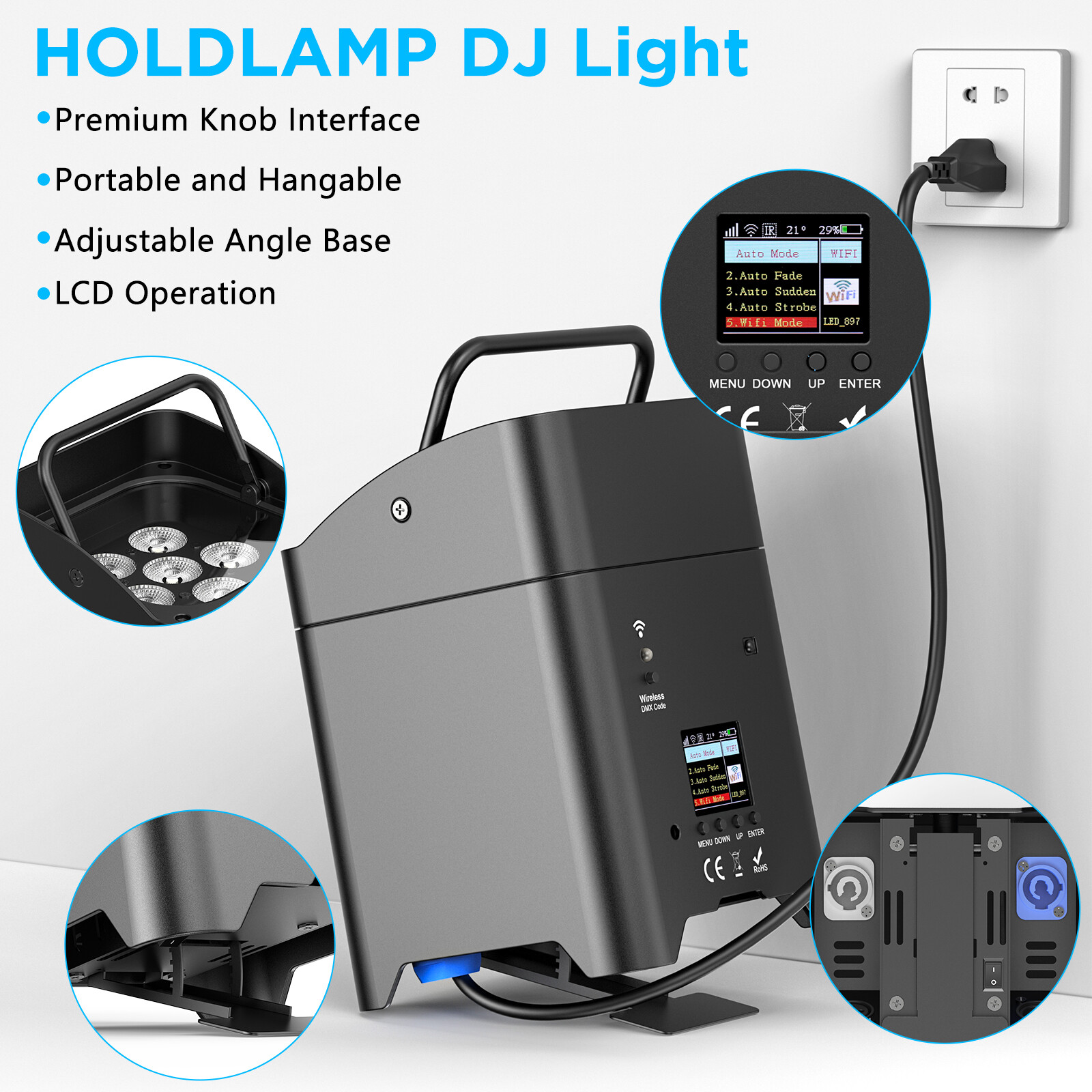 Wireless Par 6x18W Battery Powered LED Uplight RGBWA+UV DMX Stage DJ Up Lighting