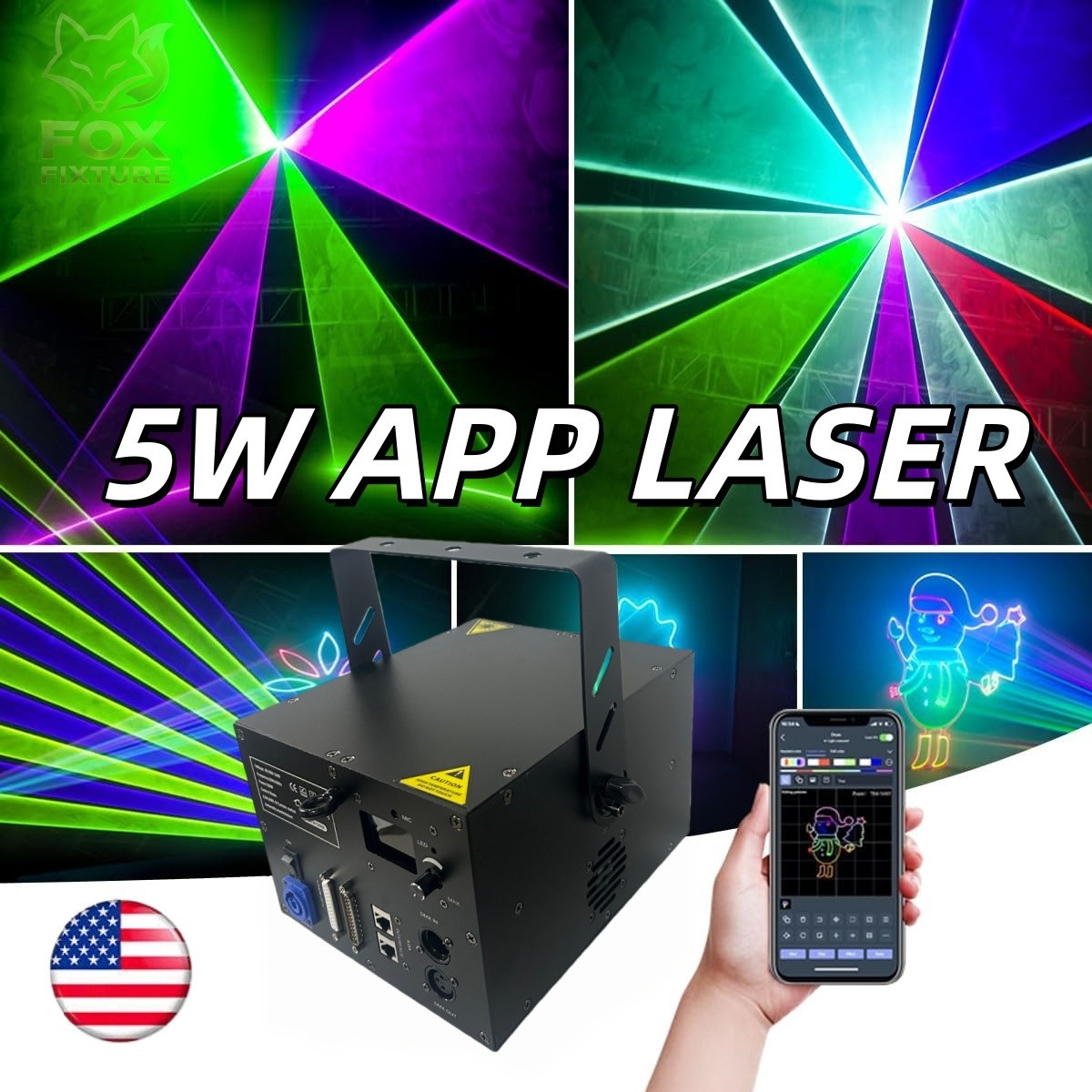 Bluetooth DMX 5W RGB Laser Stage Light Sound ILDA DJ Disco Party Lazer projector