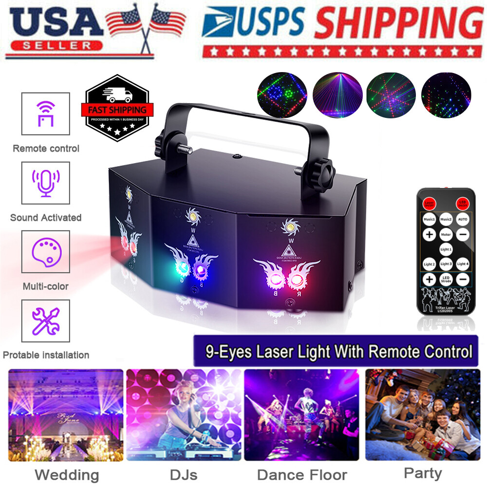 9-Eye Laser Projector RGB DMX Strobe Stage Light LED Bar DJ Disco Party Lighting