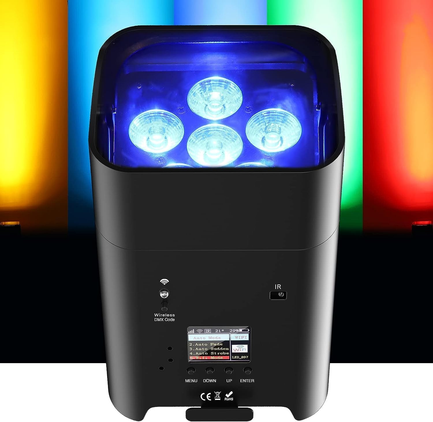 Battery Powered Uplights Rechargeable Par Can 6X18W RGBWA+UV Led Uplight 9600 Ma