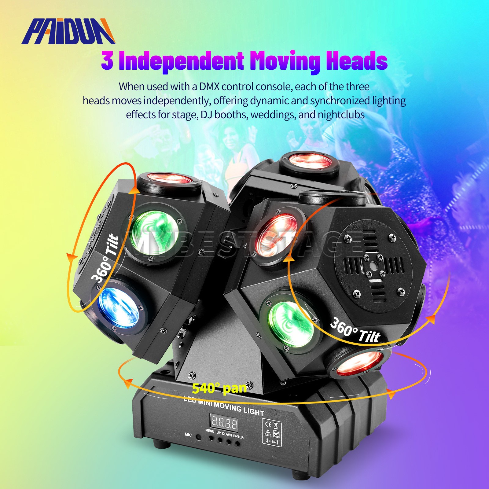 PAIDUN 200W RGBW Rotation Laser Moving Head Light Strobe DJ Disco Party Dance