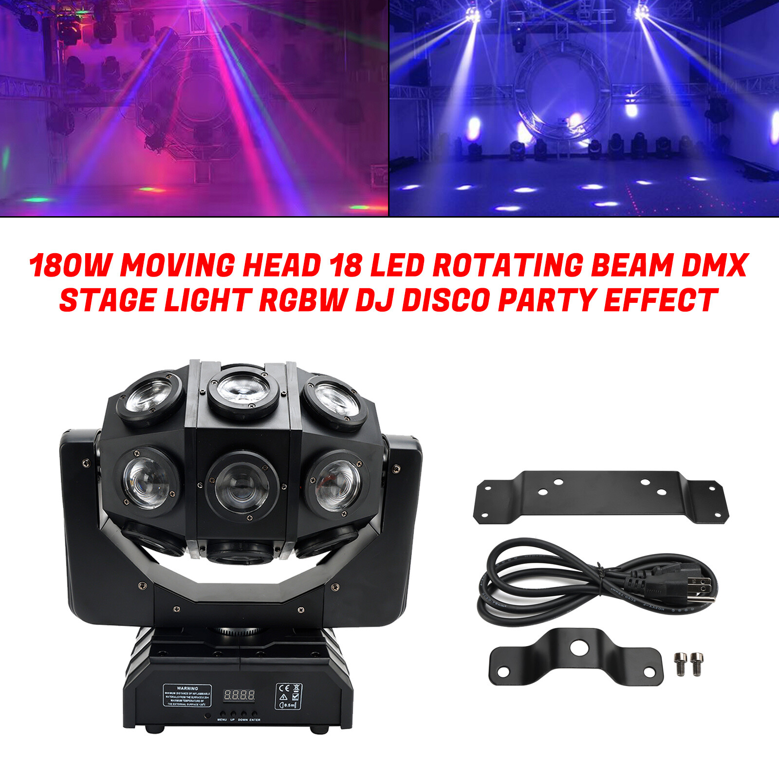 180W Moving Head 18 LED Rotating Beam DMX Stage Light RGBW Disco Party Effect E4