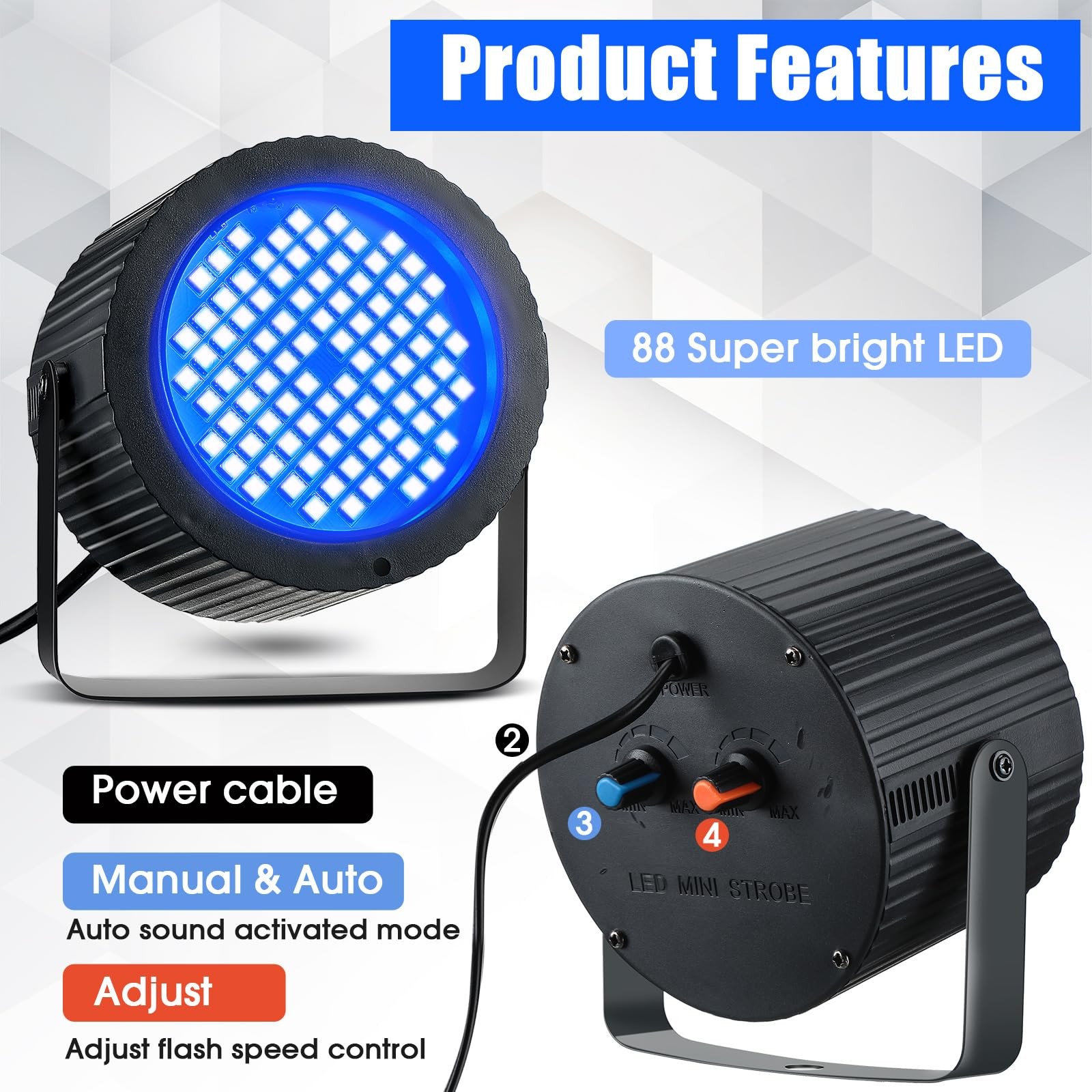 Funtery 2 Pcs 88 LED Halloween Strobe Light Outdoor for Parties, Blue