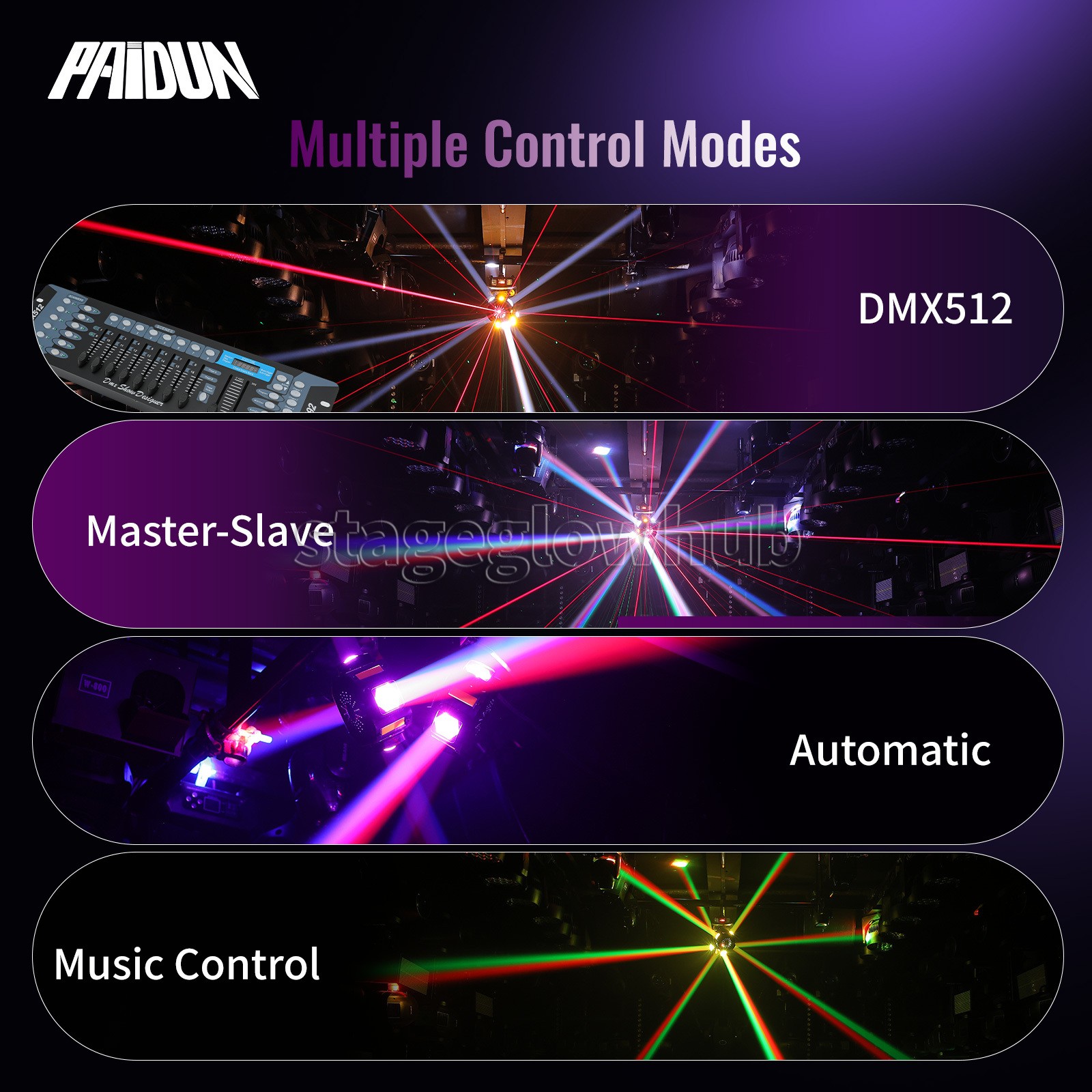 PAIDUN 120W RGBW Laser Moving Head Stage Light Rotation Beam Strobe DJ Disco Bar
