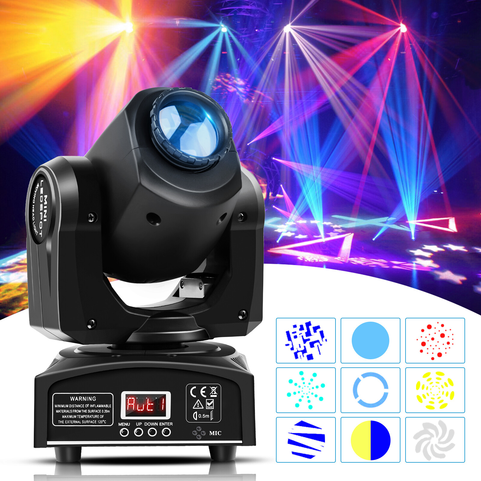 100W LED RGBW Moving Head 8Pattern Spot Stage Light Disco Gobo DMX DJ Party Club