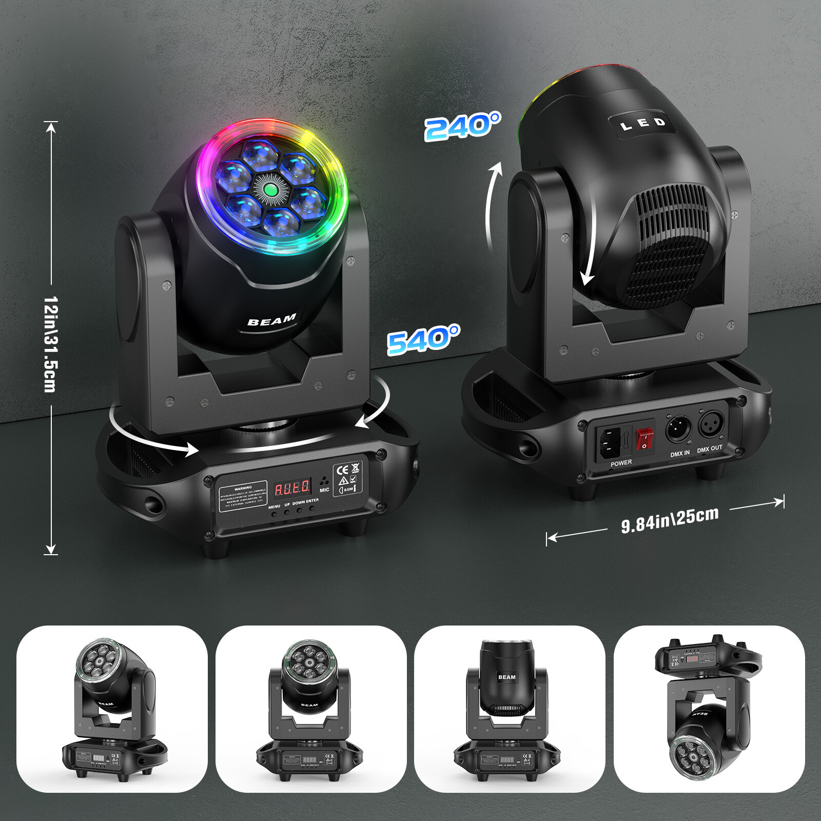 150W 6LED Bee Eye LED Rotating Moving Head Light Beam Stage RGBW Laser DJ Light