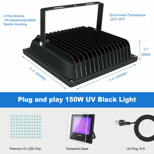 150W UV LED Black Light Outdoor Glow Party Stage Club Floodlight IP66+Free Tapes