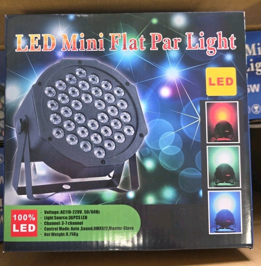 4 PACK – 18 Dancing LEDs 18X3W RGB, LED Mini Flat Par Light DMX512 Control