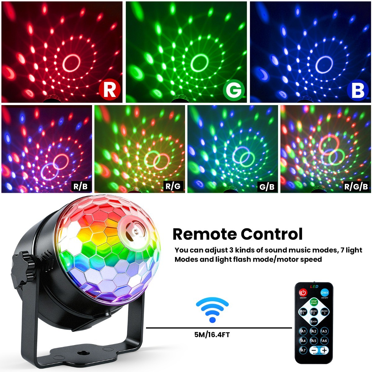 USB Disco Party Lights Strobe Led Dj Ball Sound Activated Bulb Dance Lamp+Remote