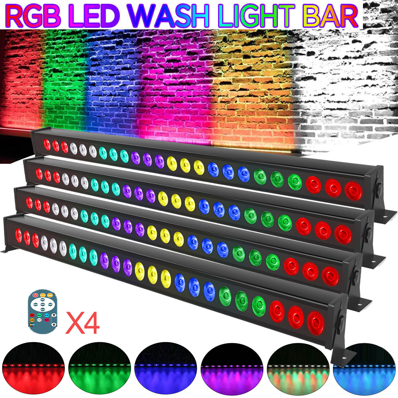 150W 24 LED Wall Wash Light DMX RGB Beam Stage Lighting DJ Club Lights w/Remote