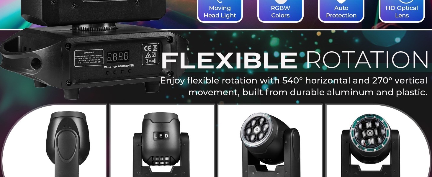 Mini Moving Head DJ Light, 90 W, 6X15W RGBW Bee-Eye, Sound Activated