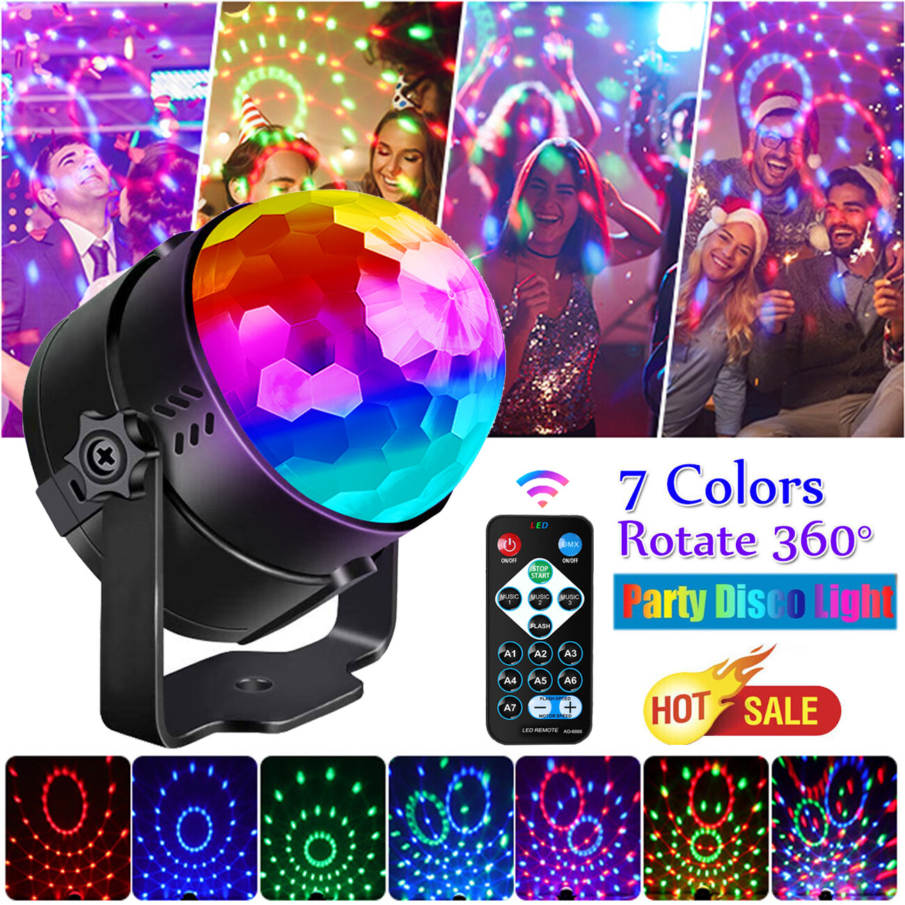 Sound Activated Magic Ball Light RGB Color Mixing Disco Party KTV Light W/Remote