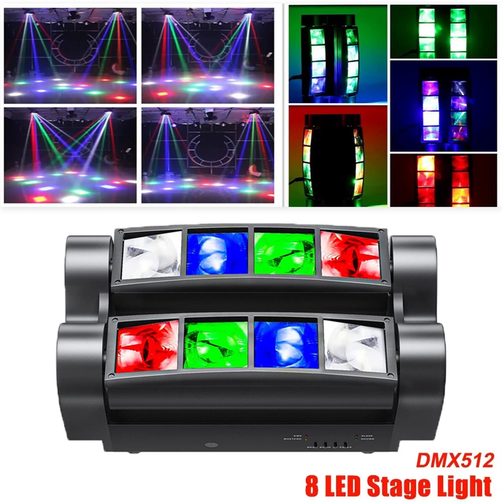 80W 8 LED Spider Moving Head Beam Stage Lighting RGBW DMX Disco Party DJ Lights