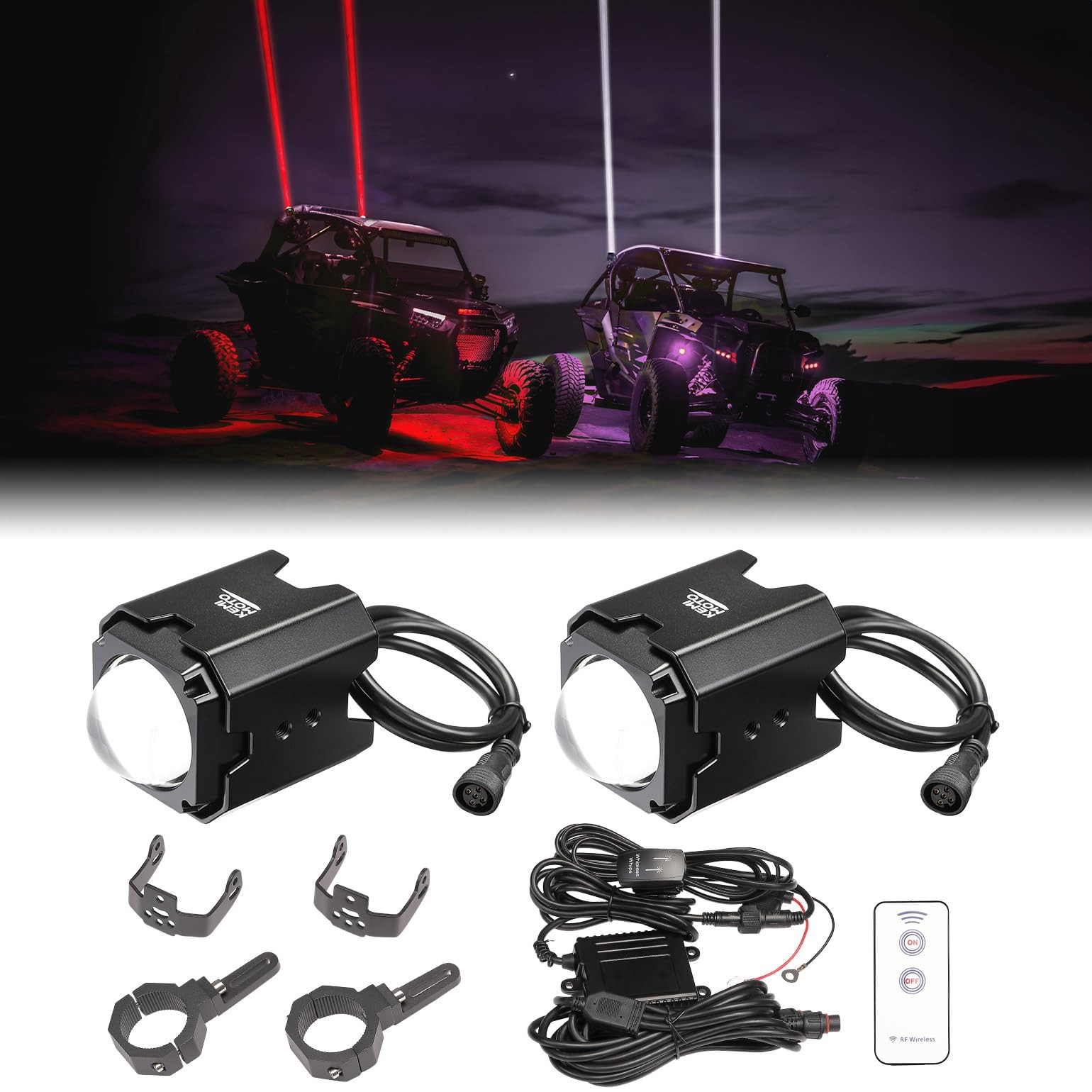 KEMIMOTO Whipless Alien Whip Lights 1.5-2″ Roll Cage SXS Multi Color