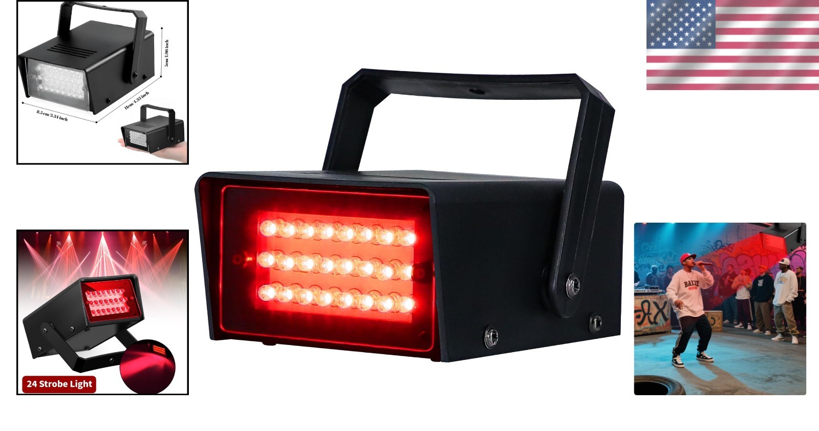 Lightweight Mini Strobe Light – 24 LED Red Light with Adjustable Speed for DJs