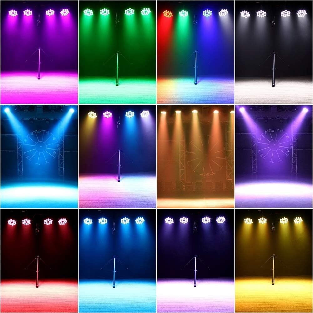 XPCLEOYZ 4Pcs 18 LED Flat Par Aluminum Alloy RGBWAUV Par Stage Lights DJ Disco