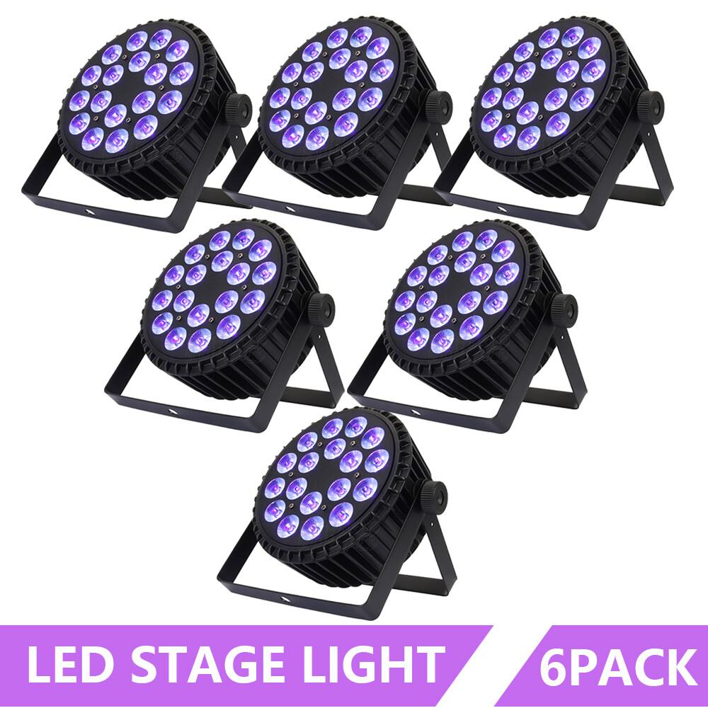 6Pcs LED Par Light 18x18W LED Stage Light RGBWA UV DMX Party DJ Disco Show Bar