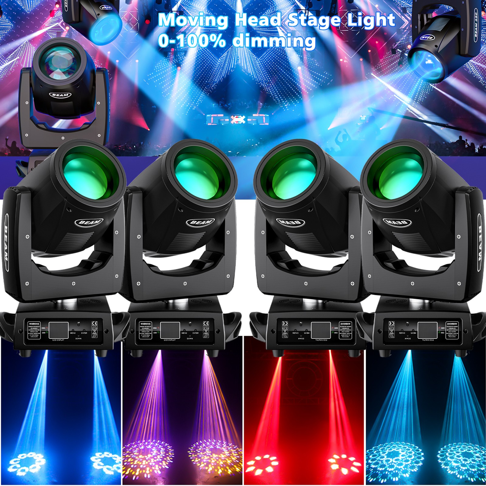 UKING 270W Beam Moving Head Light 24Prism 15Gobo Strobe DJ Lighting Disco