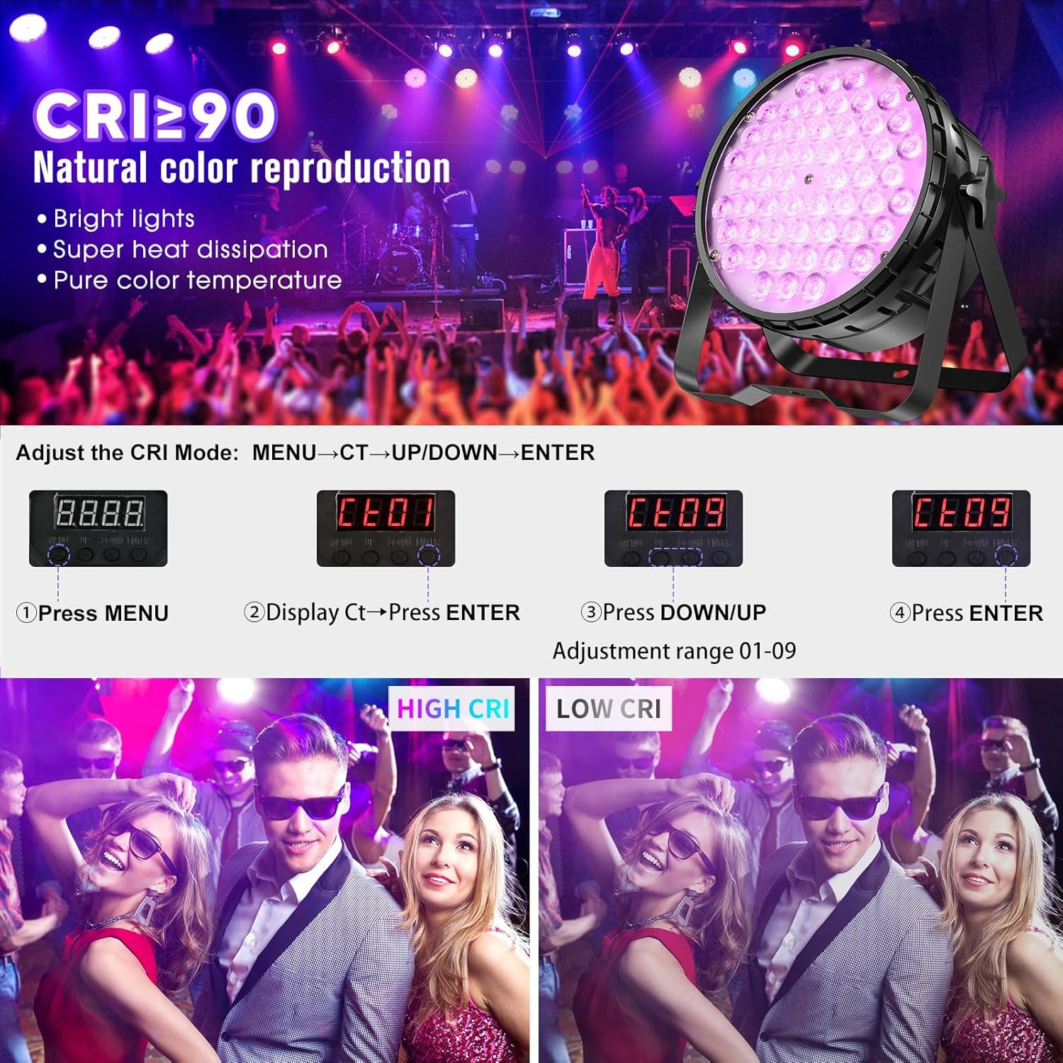 54 * 4W High CRI Par Light, CRI/RA 90 RGBW 4 in 1 Ultra-Bright LED Stage Lights,
