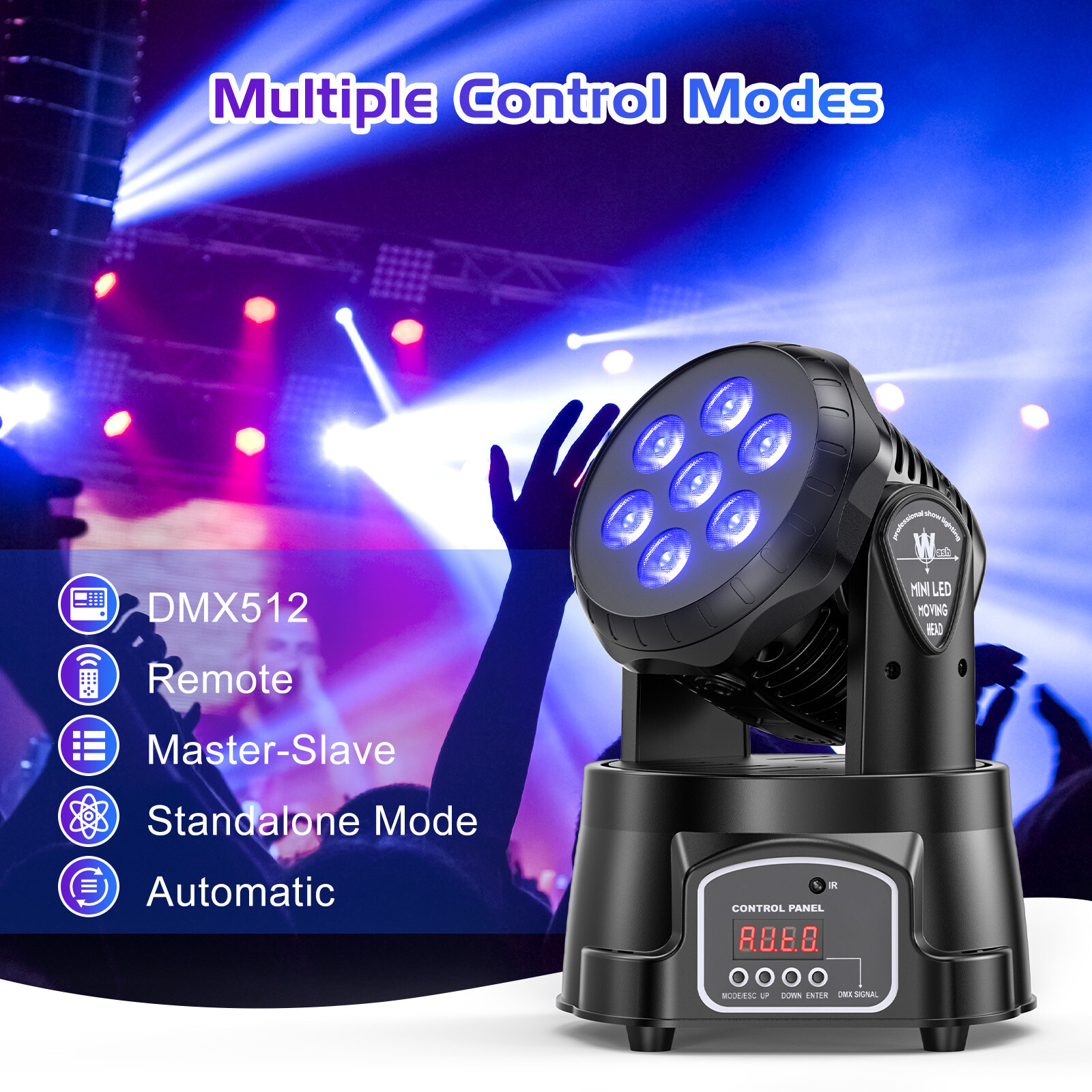 105W 7 LED Moving Head Light Stage Lighting Beam Wash RGBW DJ Disco Party Remote