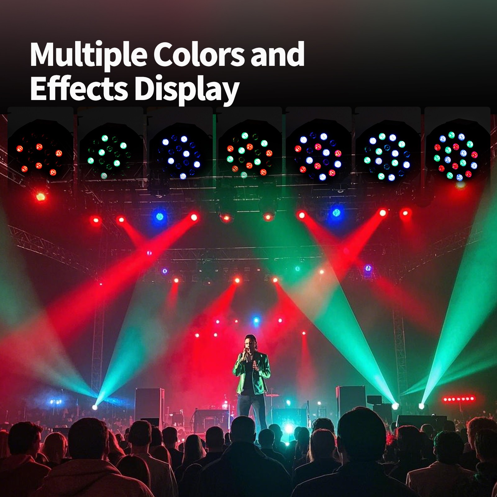 LED Stage Lights 8pcs 18x3W RGB Par Can Lights w/ DMX Controller Sound Activated