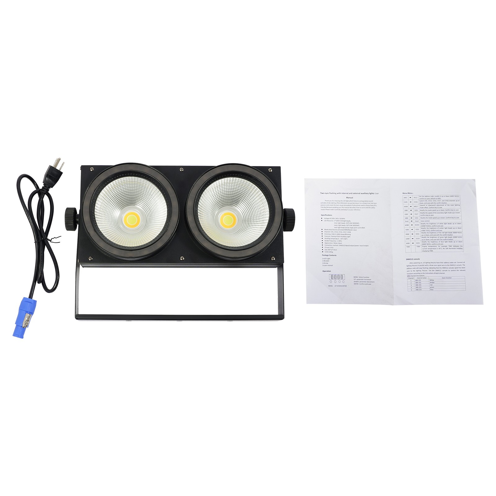 1pc 200W COB LED Par Light DMX Stage DJ Audience Blinder Light Warm+Cool White