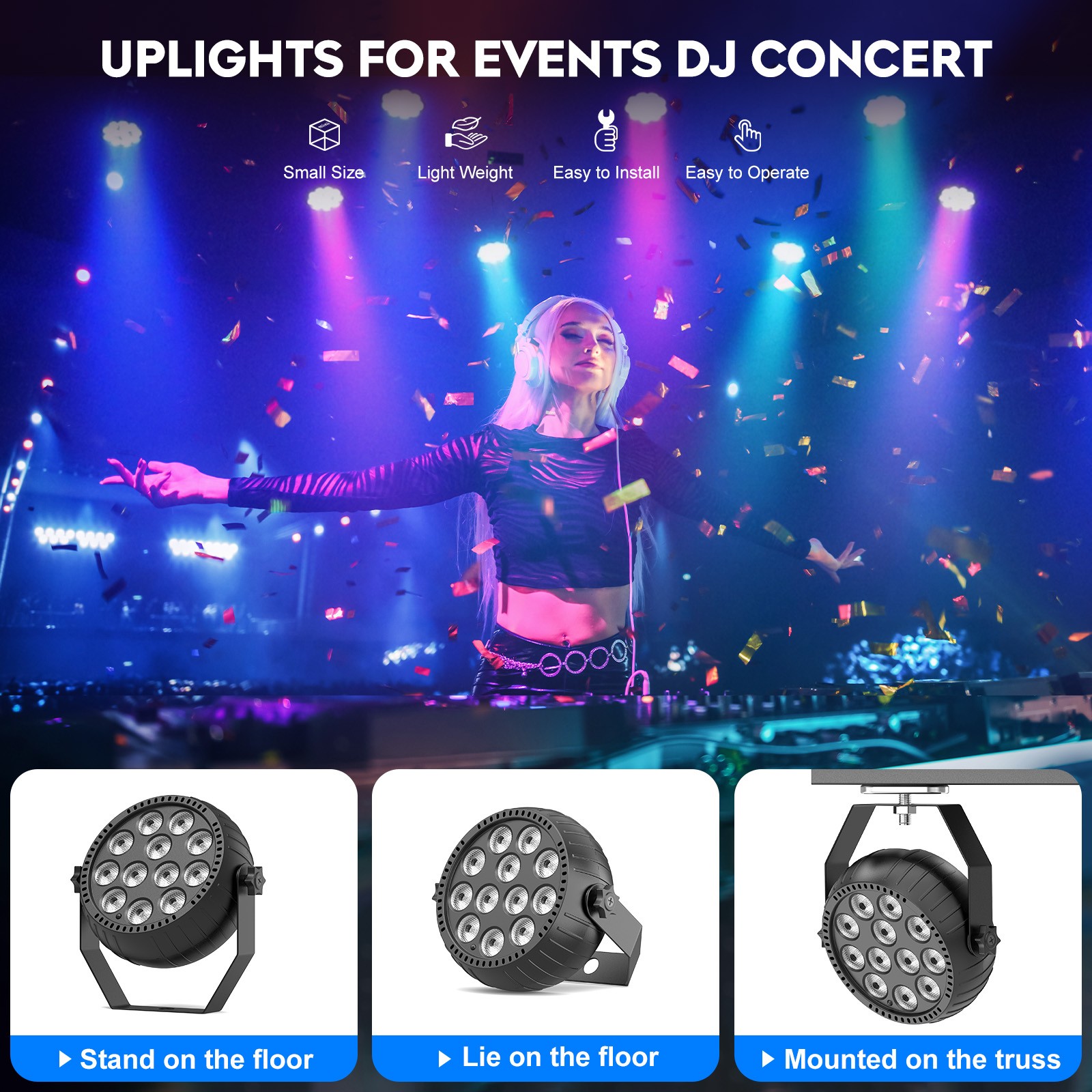 Rechargeable Par Light 72W RGB Battery Powered Wireless 12LED DJ Uplights Remote