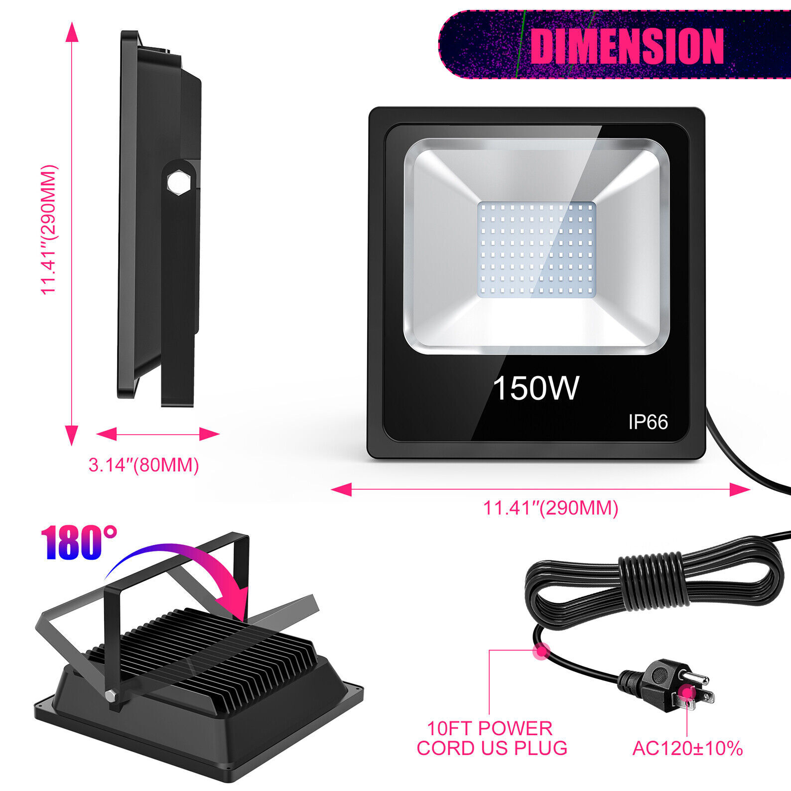 2-Pack LED Black Lights 150W Music Stage Party Purple Flood Light (10ft Cable)