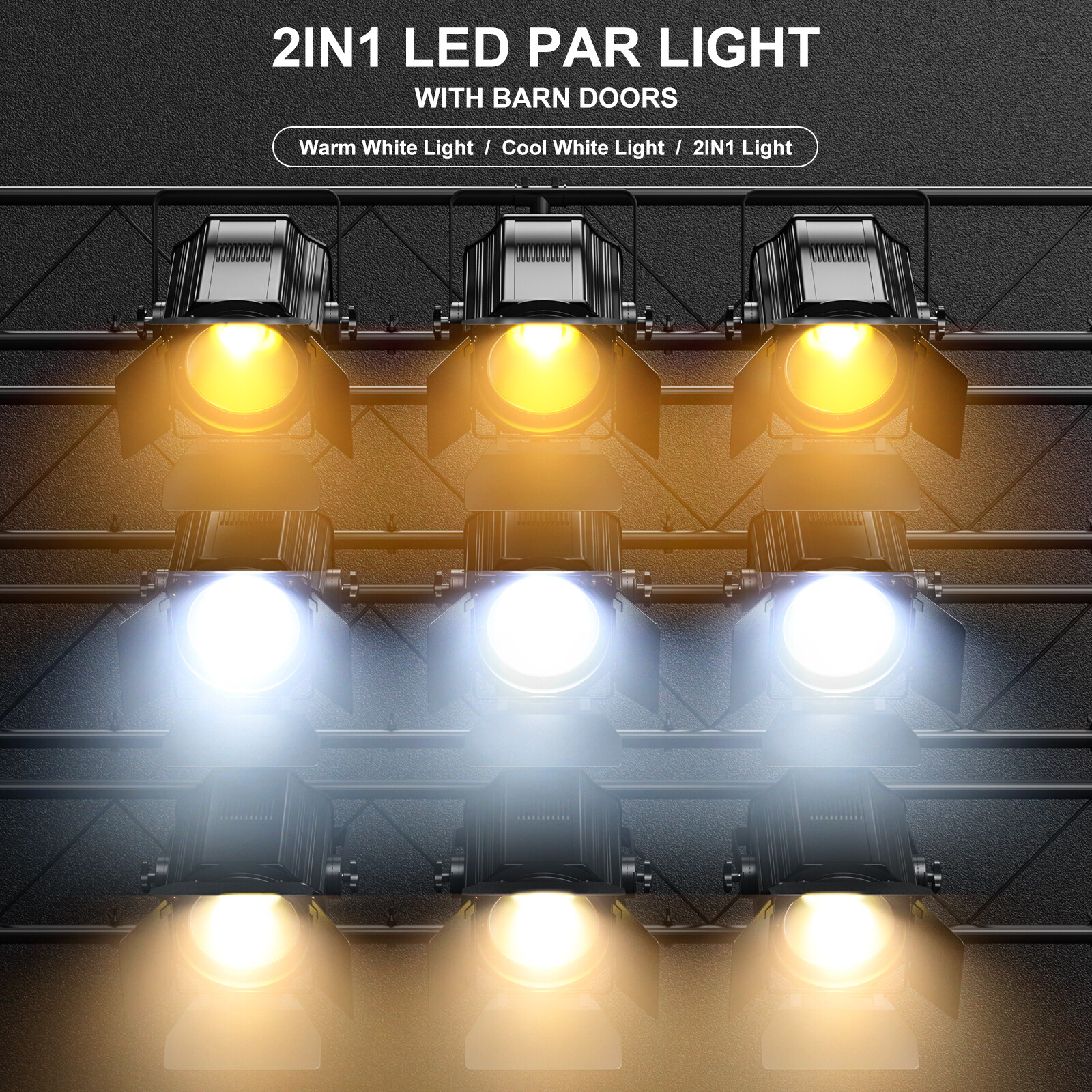 200W COB Par Light Warm & Cold White Spotlights with Barn Door DJ Stage Lighting