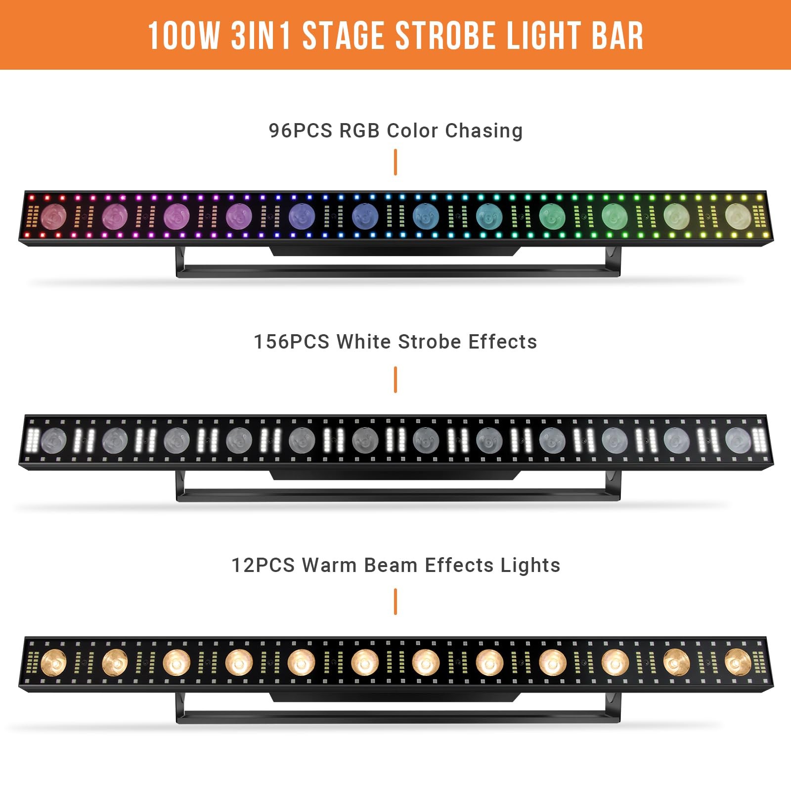 LED Stage Wash Light Bar – 40IN 100W DJ Light Bar 3IN1 RGB LED Strobe Beam Li…
