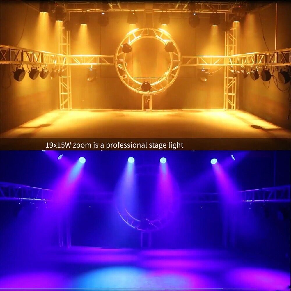 2PCS DMX 19x15W RGBW LED Wash Zoom Moving Head Beam Light DJ Party Stage Light