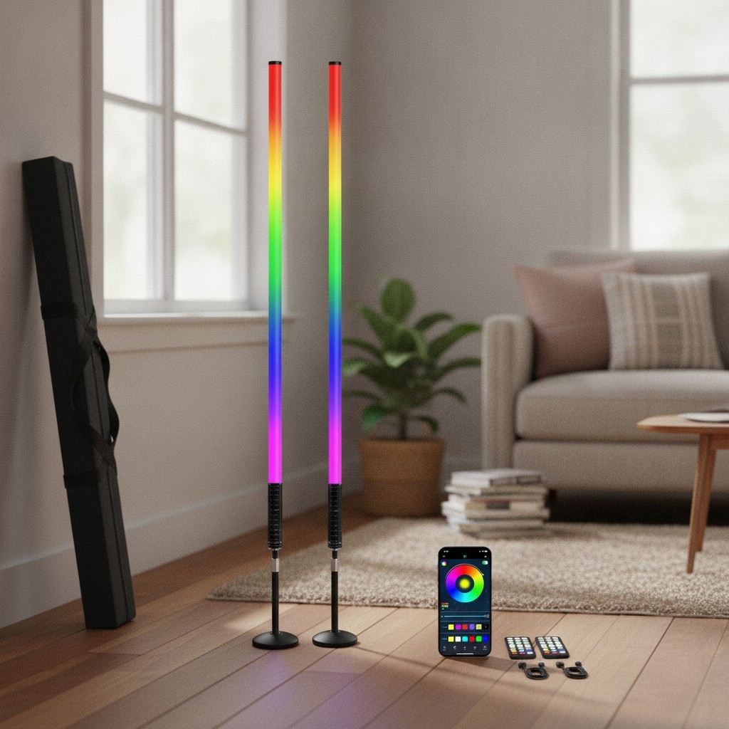 DJ Tube Lights Bar,2Pack 4ft RGBW 4IN1 LED Stage Tube Light Bar with Stand&Ca…