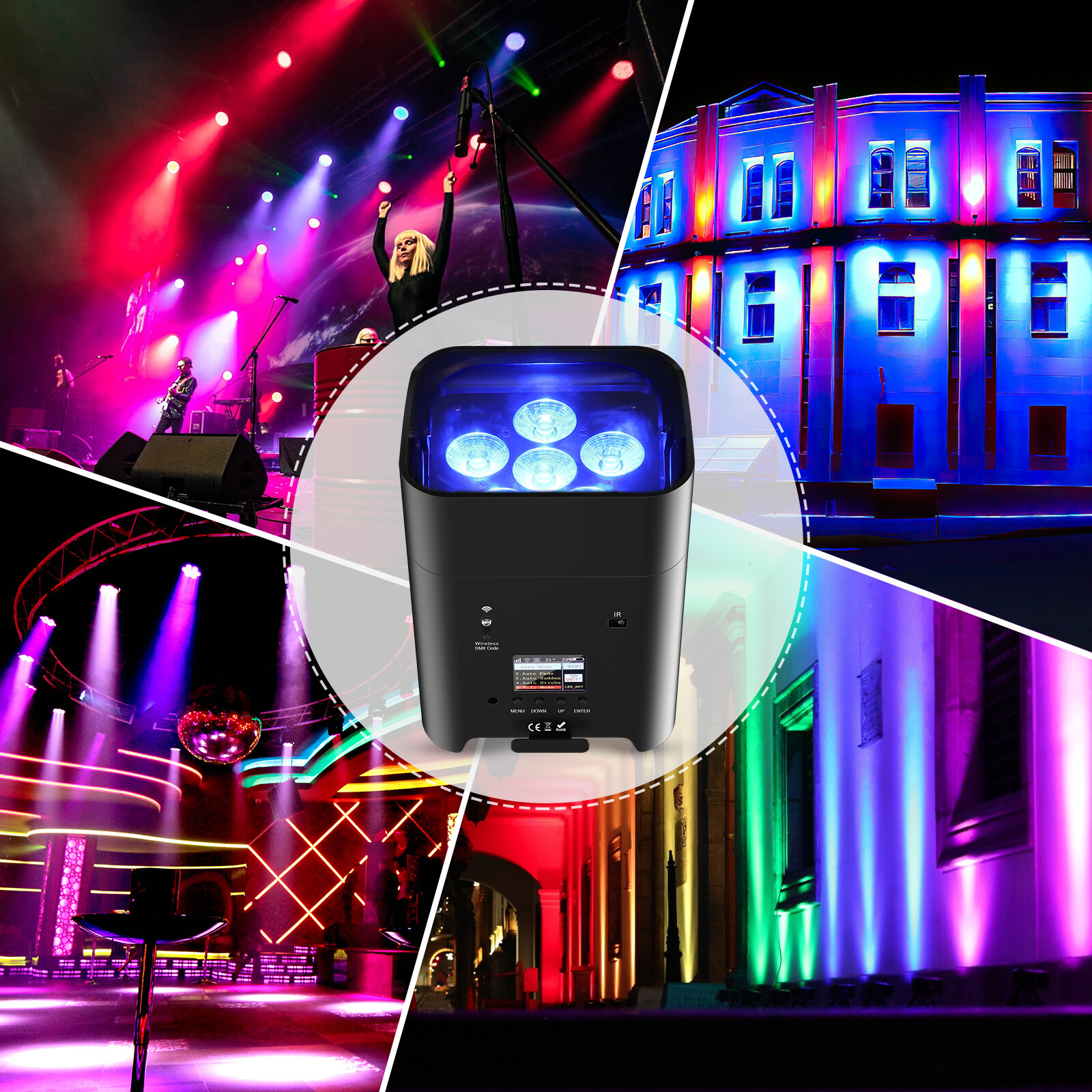 Rechargeable 6x18W Wireless Stage Par Light Battery Uplight RGBWA UV Uplighting