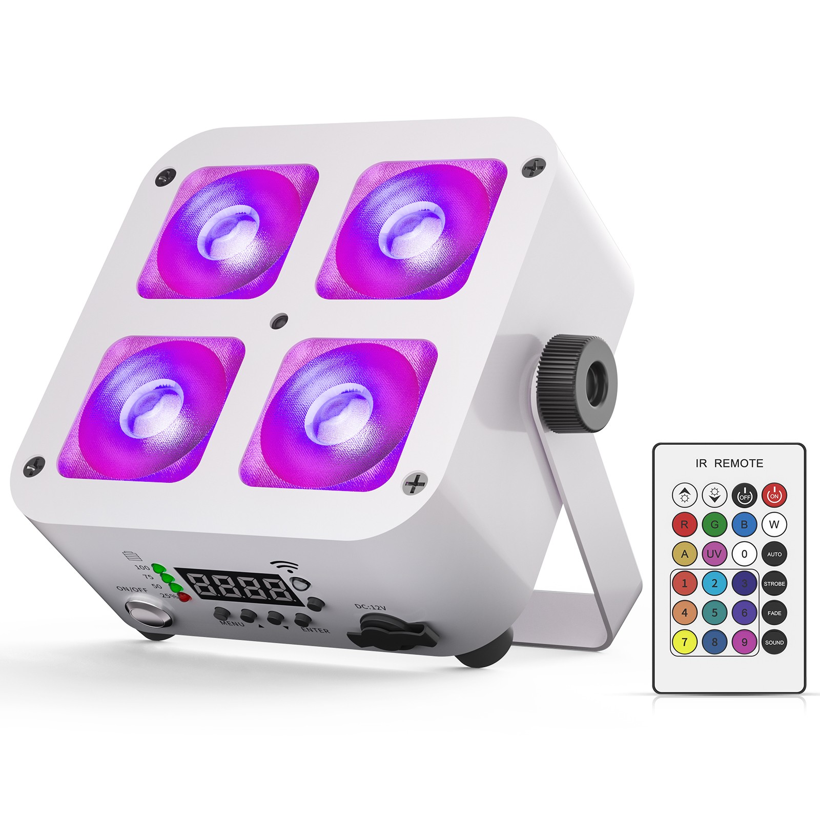 Battery Powered RGBWA+UV 4-LED Par Light Rechargeable WIRELESS DMX Par Can Light