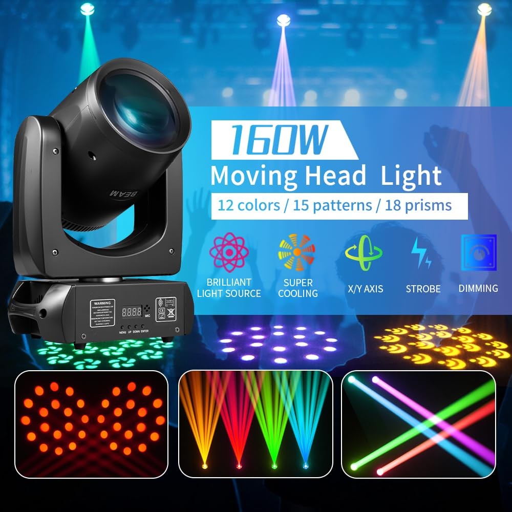MINGJIE 160W Moving Head Beam Light, DMX DJ Stage Light