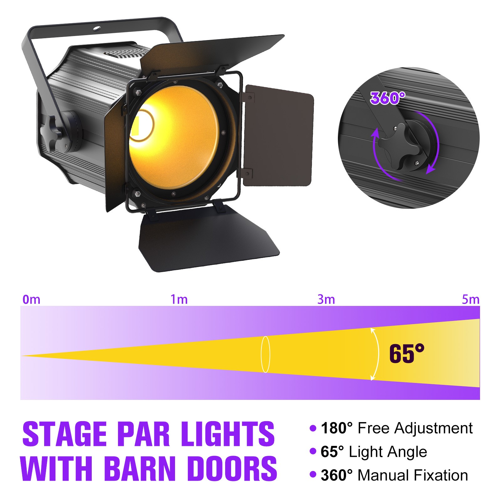 Par Light Dual Color COB 200W Spotlights Disco Stage Lighting DMX with Barn Door