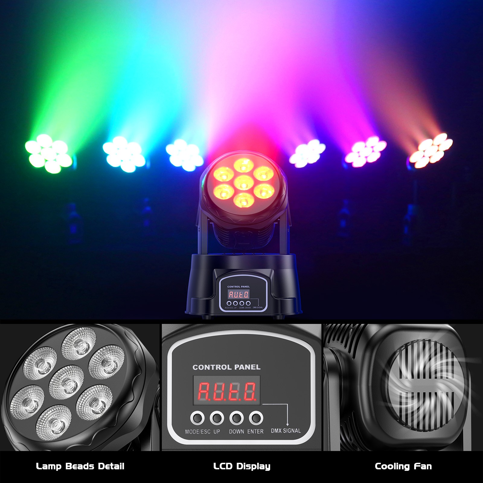 105W Moving Head Beam Light 7 LED DMX Disco Stage Lighting RGBW Wall Wash Light