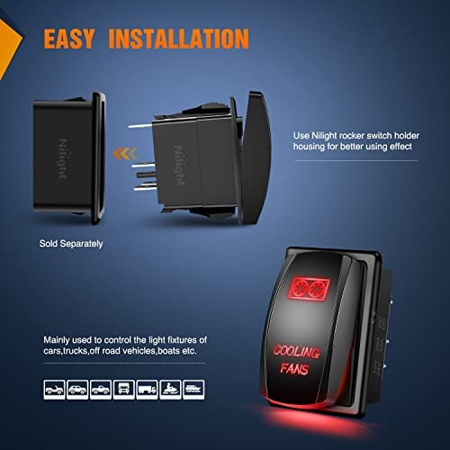 Cooling Fans Rocker Switch with Jumper Wires Set 5Pin Laser | COOLING FANS Red