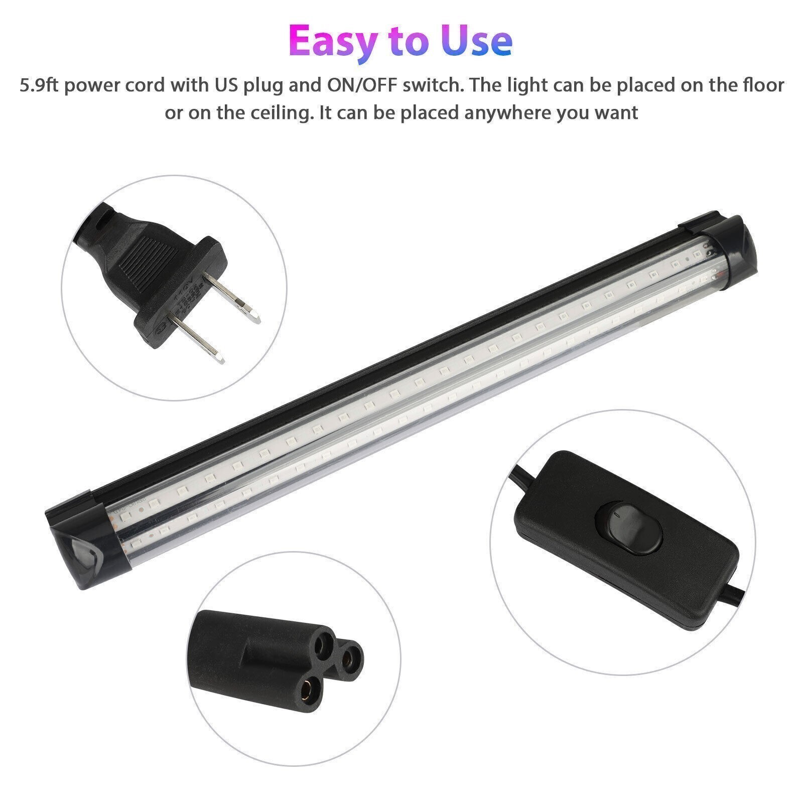 4X 192LED UV Black Light Bar Fixtures Ultraviolet Lamp Strip US Plug Party Clubs