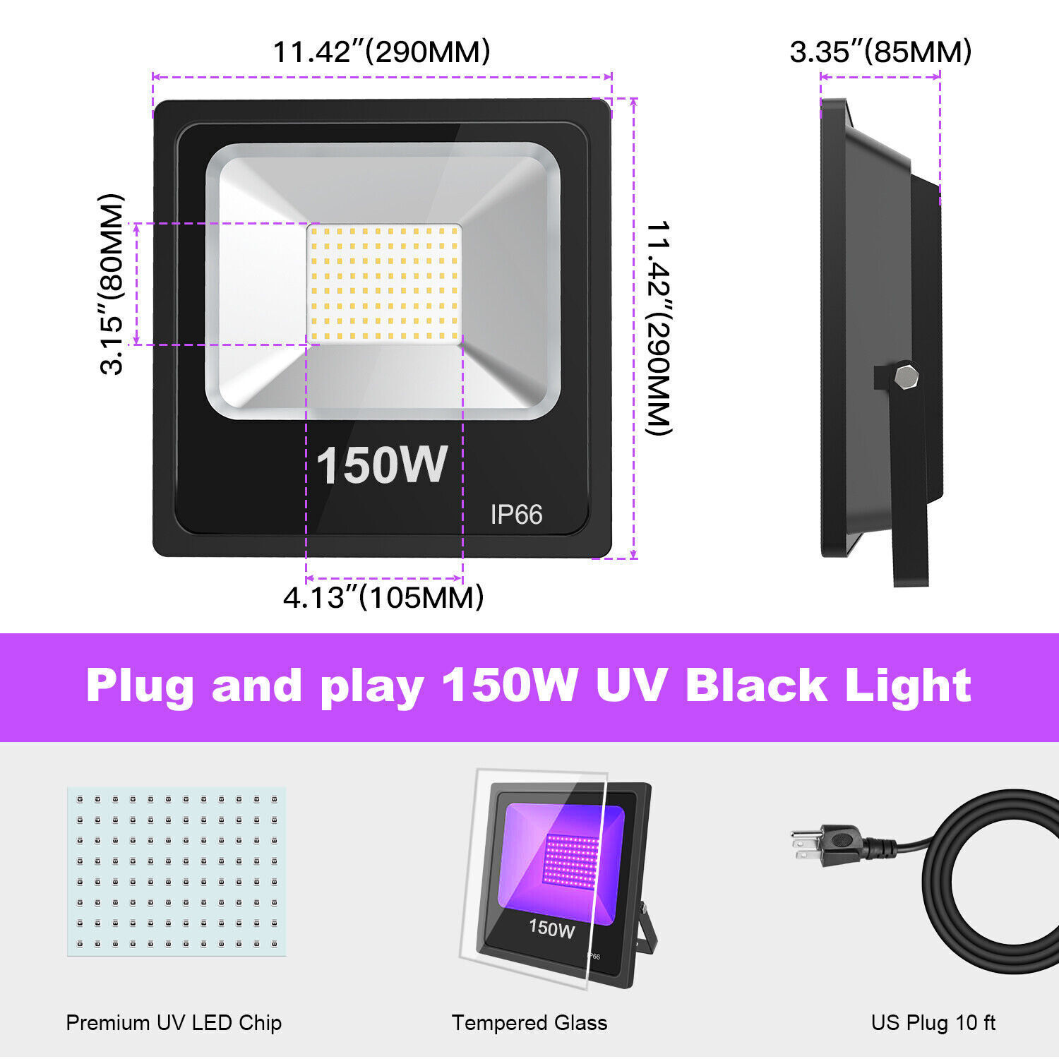 150W LED UV Black Light Xmas Party Glow Blacklight Night Club Disco Flood Lights