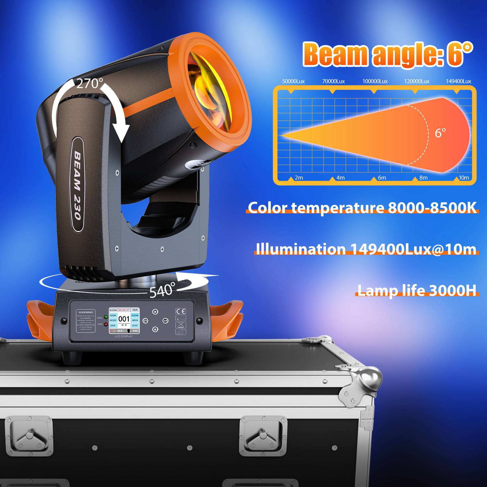 UKING 230W Moving Head Light LED Prism Beam Stage Lighting DMX Disco Party Light