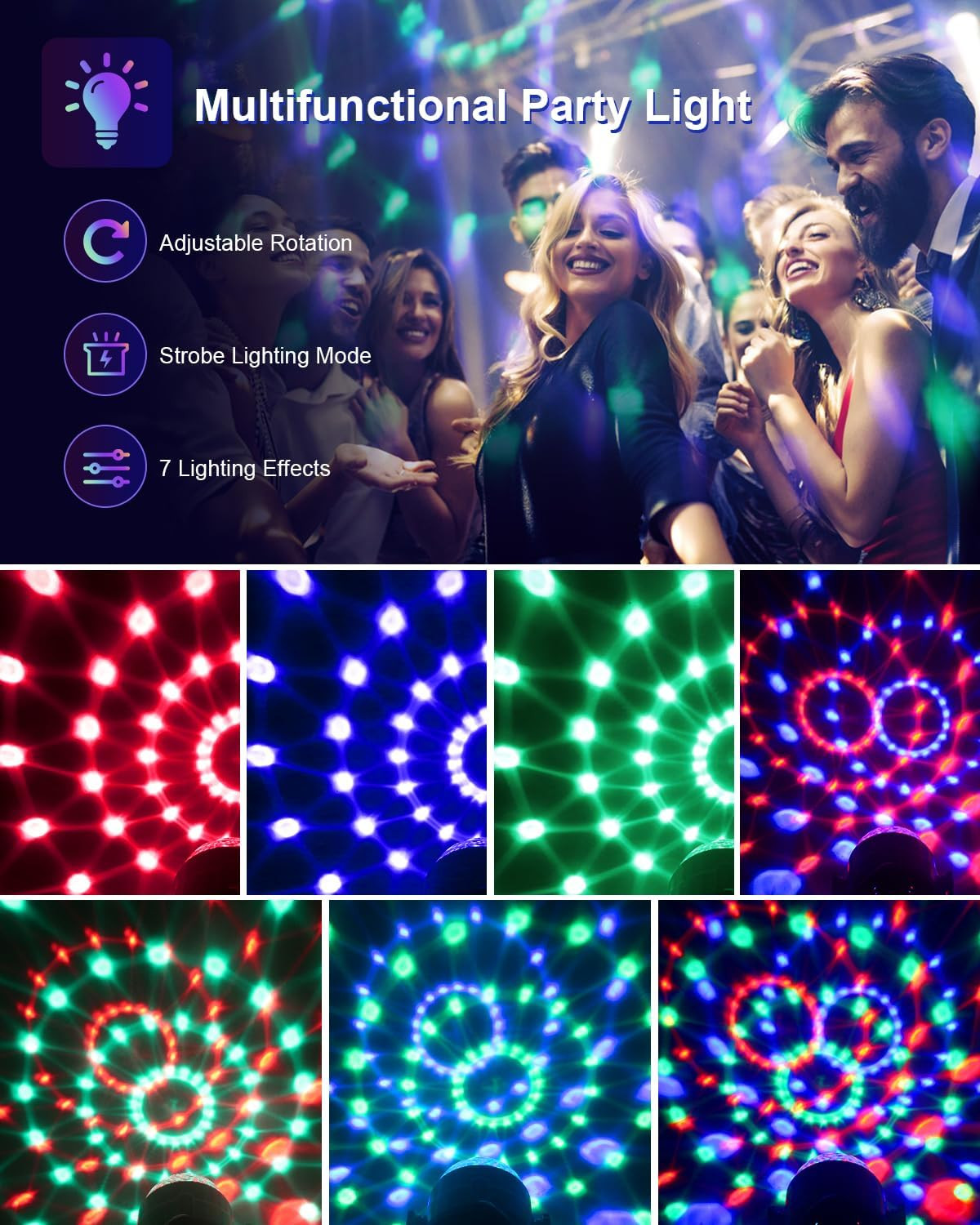 [2-Pack] Sound Activated Party Lights with Remote Control Dj Lighting, RGB Disc